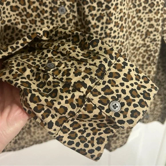 J Crew Leopard modern collared button-up shirt Size Large Brown Animal Print NWT - Picture 5 of 14